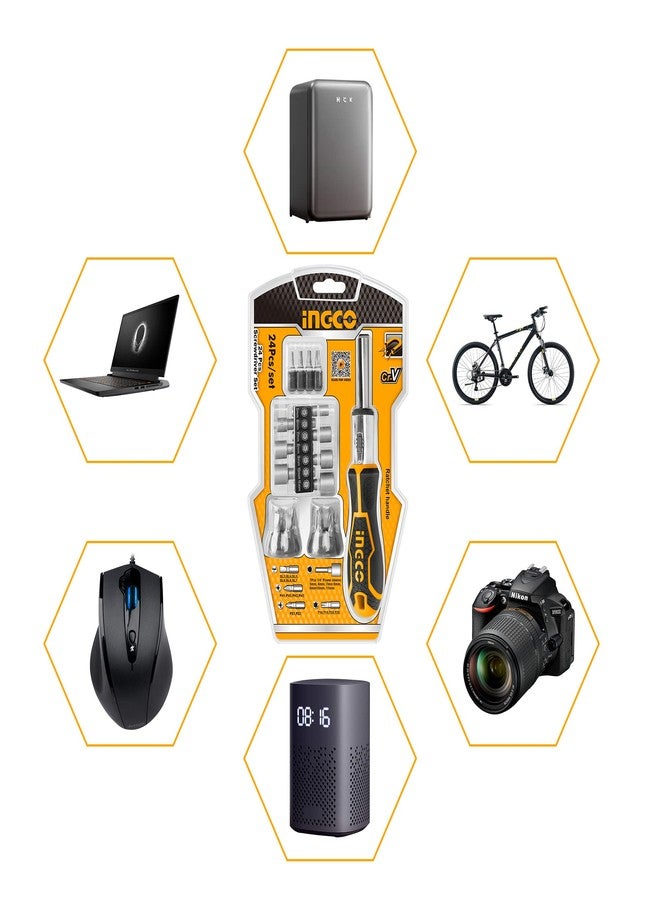 INGCO HKSDB0248 24 Pcs Screwdriver Set, 16 Pcs 6.35X25mm Screwdriver Bit, INGCO Style Ratchet Handle, High Auality Cr.V Material, Heavy duty, High Torque Resistance Screwdriver Set (1 Set) - Image 3